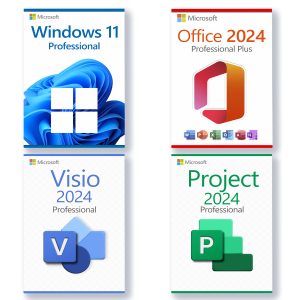 Microsoft Windows 11 Professional + Microsoft Office 2024 Professional Plus + Microsoft Project 2024 Professional + Microsoft Visio 2024 Professional Licencia para 3PC
